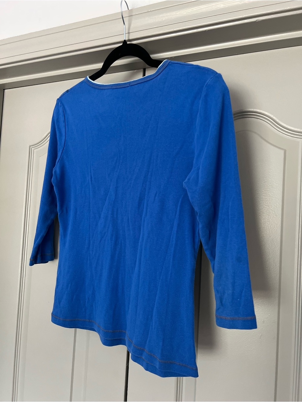 Y2K Paris Eiffel Tower Blue Canyon Rhinestone Graphic Henley Top Medium - Picture 7 of 7